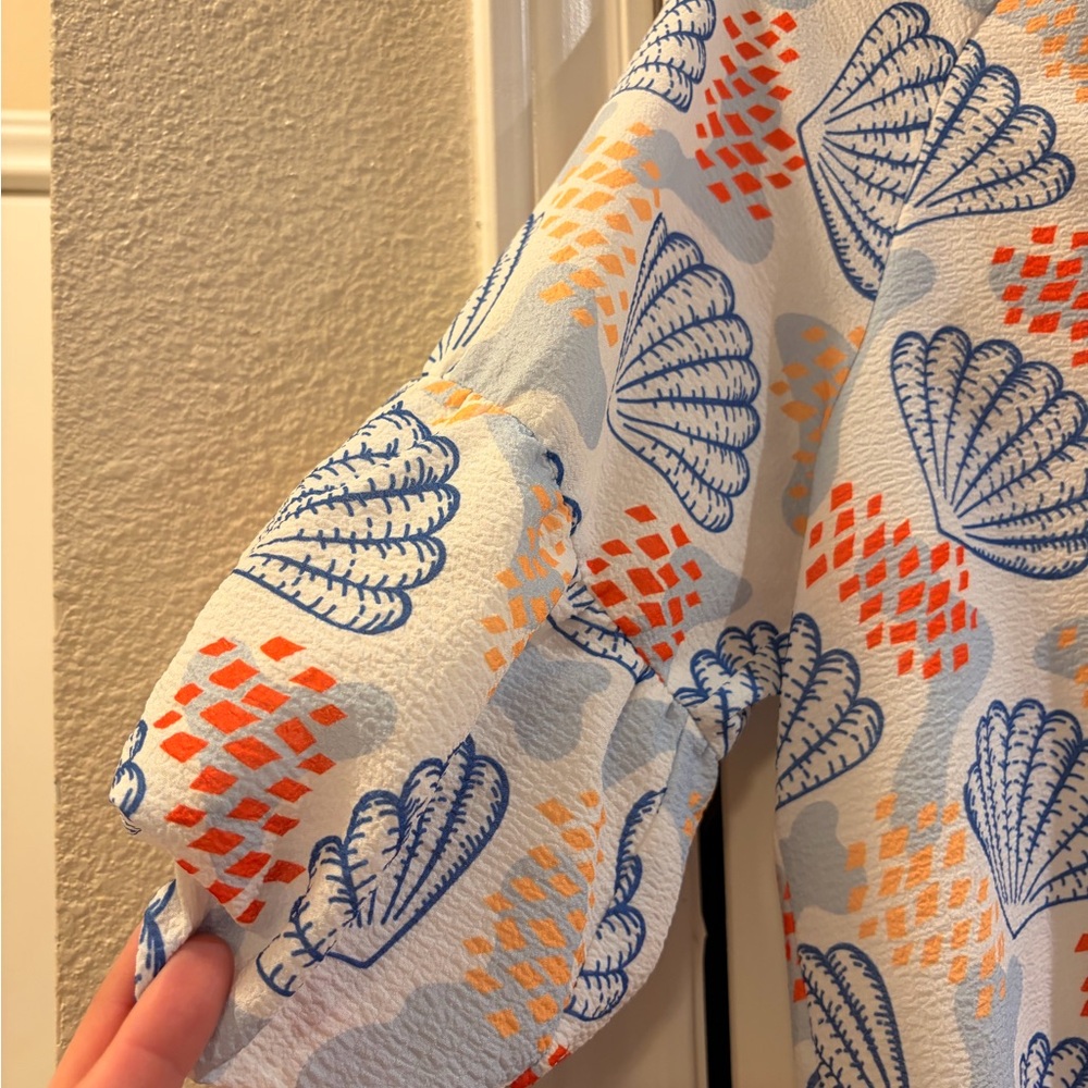 THML White Dress with Blue Shells and Coral Accents and Tic Rac detail - Picture 5 of 8